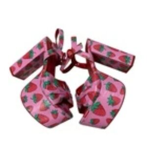Sugar Thrillz × Dolls Kills Strawberry Print Pink Platform Heels Sandals Size 8M